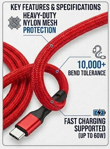 2 USB-C to USB C Cables Pack,RED & Blue 7 feet AVAILABLE IN AMAZON
