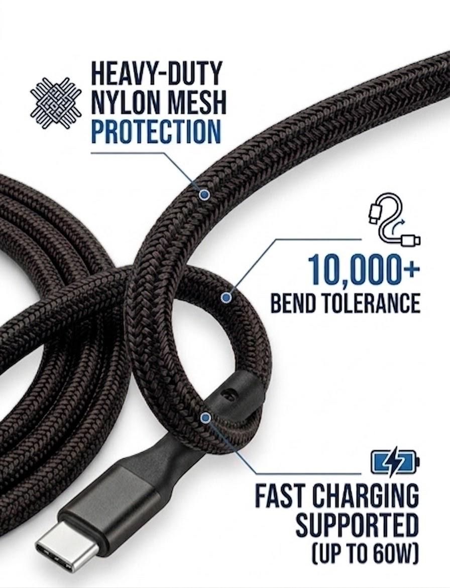 2 USB-C to USB C Cables Pack,Black 7 feet AVAILABLE IN AMAZON